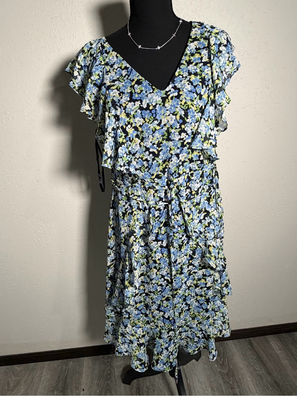 Tommy Hilfiger Blue Floral V-Neck Midi Dress